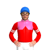 HOT PINK, RED HALVES, RED DIAMOND BAND, RED SLEEVES, WHITE DOUBLE ARMBANDS, Blue cap