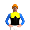 YELLOW, BLACK HALVES, BLACK DIAMOND BAND, BLUE SLEEVES, Orange cap