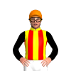 YELLOW, RED STRIPES, BLACK SLEEVES, Orange cap