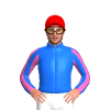 BLUE, HOT PINK SIX SPOTS,STRIPES SLEEVES, Red cap