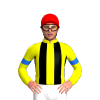 YELLOW, BLACK STRIPES, BLUE ARMBANDS, Red cap