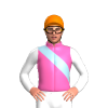 HOT PINK, LIGHT BLUE RIGHT SASH, WHITE SLEEVES, Orange cap