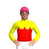 YELLOW, RED HALVES,THREE DIAMONDS, Pink cap