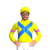 YELLOW, BLUE CROSSED SASHES, YELLOW SLEEVES, HOT PINK ARMBAND, Yellow cap