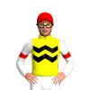 YELLOW, BLACK TWO ZIGZAG CHEVRON, WHITE SLEEVES, RED ARMBAND, Red cap