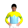 YELLOW,SKY BLUE HALVES, SKY BLUE DIAMOND BAND, YELLOW SLEEVES, GREEN DOUBLE ARMBANDS, Black cap
