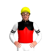 BLACK, RED HALVES, RED DIAMOND BAND, WHITE SLEEVES, BLACK DOUBLE ARMBAND, Yellow cap