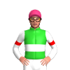 LIME GREEN, WHITE DOUBLE BAND, SLEEVES, RED ARMBANDS, Pink cap