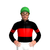 BLACK, RED BAND, BLACK SLEEVES, RED DOUBLE ARMBANDS, Green cap