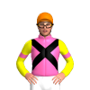 HOT PINK, BLACK CROSSED SASHES, YELLOW SLEEVES, HOT PINK ARMBAND, Orange cap