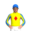 YELLOW, RED DIAMOND BAND, YELLOW SLEEVES, BLUE STRIPES, Blue cap