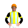 YELLOW, LIGHT BLUE STRIPES, BLACK SLEEVES, YELLOW ARMBAND, Orange cap