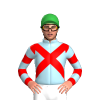 LIGHT BLUE, RED CROSSED SASHES, RED SLEEVES, LIGHT BLUE HOOPS, Green cap