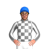 WHITE, GREY CHECK, STRIPED SLEEVES, COLLAR, Blue cap