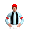 LIGHT BLUE, BLACK STRIPES, RED ARMBANDS, Red cap
