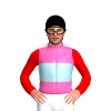 HOT PINK, LIGHT BLUE BAND, RED SLEEVES, Black cap