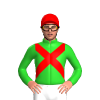 LIME GREEN, RED CROSSED SASHES, Red cap