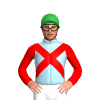 LIGHT BLUE, RED CROSSED SASHES, RED SLEEVES, Green cap