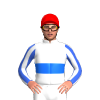 WHITE, ROAYL BLUE DOUBLE BAND, WHITE SLEEVES, ROYAL BLUE STRIPES, Red cap