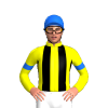 YELLOW, BLACK STRIPES, BLUE ARMBANDS, Blue cap