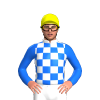 WHITE, BLUE CHECKS, BLUE SLEEVES, Yellow cap