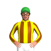 YELLOW, BROWN STRIPES, STRIPED SLEEVES, Green cap