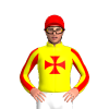 Yellow, Red Maltese Cross, Striped Sleeves, Red Cap