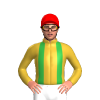 Gold, Green Braces, Red Cap