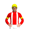Red, White Braces, Yellow Armbands And Cap