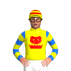 Yellow, Red Phoenix, Red, Yellow And Blue Hooped Sleeves, Yellow Cap, Red And Blue Hoops