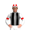Grey, Black Stripes, White Sleeves, Red Armbands, Striped Cap