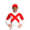 White, Red Crossed Sashes, Halved Sleeves, Red Cap