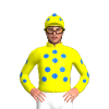 Yellow, Blue Spots, Spotted Sleeves And Cap, Blue Pom Pom