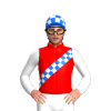 Red, Blue And White Checked Sash, White Sleeves, Checked Armbands, Red, Blue And White Checked Cap