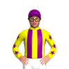 Yellow, Purple Stripes, Stars On Sleeves, Star On Cap And Pom Pom