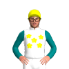 White, Yellow Flower, Teal Sleeves, Yellow Cap