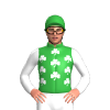 Bottle Green, Four White Shamrocks, White Sleeves With Bottle Green Shamrocks And Cap