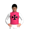 Cerise, Black Maltese Cross, White Sleeves With Two Black Armbands, Black Cap And White Pom Pom