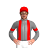 Grey, Red Braces, Armbands And Cap