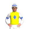 Yellow, Royal Blue Diamonds Band, White Sleeves, Royal Blue Diamonds Armbands, Hooped Cap
