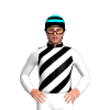 Black, White And Aqua Diagonal Stripes, White Sleeves, Black And Aqua Hooped Cap, White Pom Pom