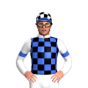 White, Royal Blue And Black Checked Thirds, Armbands, White And Black Checked Cap, Royal Blue Peak