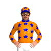 ORANGE, MEDIUM BLUE STARS, ORANGE SLEEVES, MEDIUM BLUE STARS, ORANGE CAP, MEDIUM BLUE STARS, PEAK, COLLAR