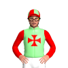 PALE GREEN, RED MALTESE CROSS, RED SLEEVES, RED CAP,PALE GREEN QUARTERED