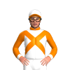 White, orange crossed sashes, orange collar ,orange sleeves, white cuffs ,white cap, orange peak
