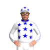 WHITE, MEDIUM BLUE STARS, SEAMS SLEEVES, WHITE CAP, MEDIUM BLUE STARS,COLLAR