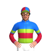 BLUE, CARDINAL HALVED, YELLOW GREEN BAND, CARDINAL SLEEVES,BLUE HALVED, YELLOW GREEN ARMBANDS, CARDINAL,BLUE QUARTERS CAP, YELLOW GREEN PEAK