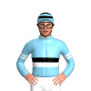 SKY BLUE, BLACK AND WHITE BAND, SKY BLUE SLEEVES, WHITE AND BLACK ARMBANDS, SKY BLUE CAP, BLACK HOOPS