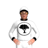 WHITE, BLACK CIRCLE, TREE, CUFFS, COLLAR, PEAK