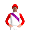 WHITE, PURPLE RIGHT SASH, RED SLEEVES, CAP